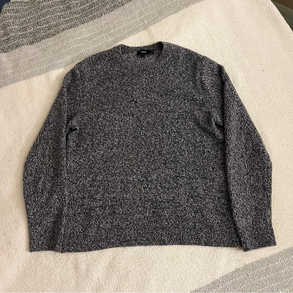Theory Hilles Crew Montana Wool Cashmere Sweater XL Gray Marled Knit